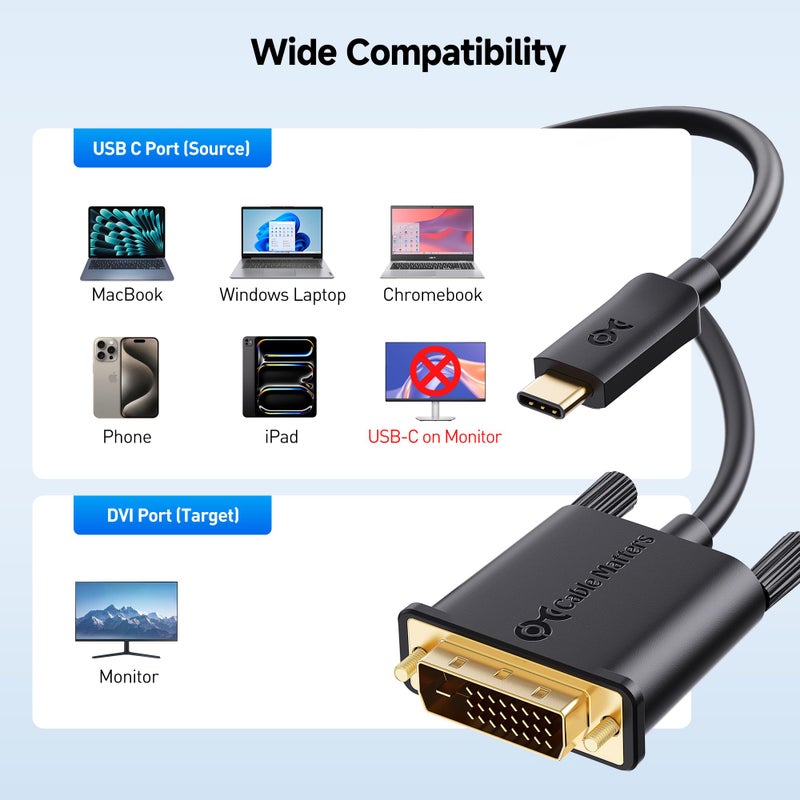 Cable Matters USB C to DVI Cable (USB-C to DVI Cable) 6 ft - Thunderbolt 4 / USB4 / Thunderbolt 3 Port Compatible with MacBook Pro, Dell XPS 13, 15, HP Spectre x360, Surface Pro - Image 5